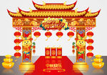 矢量高端国潮风中秋节门头美陈