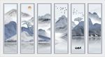 蓝色山水水墨画