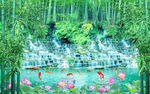 风景画流水生财背景墙