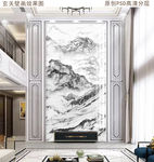 爵士白山水大理石复式楼玄关壁画