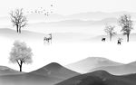 高端山水灰色框画 TIF分层