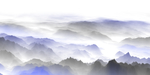 蓝色水墨山水画