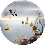 麋鹿石来运转抽象圆形装饰画
