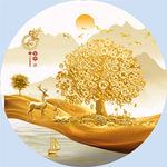 麋鹿石来运转抽象圆形装饰画