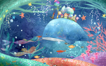 梦幻儿童房手绘卡通海底世界鱼群