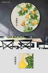 新中式手绘五福临门圆框装饰画