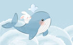 北欧手绘海洋兔子鲸鱼儿童房