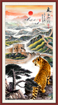老虎国画老虎长城风景画