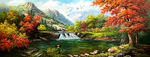 山水风景油画流水生财