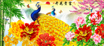 花开富贵金色孔雀中式装饰画