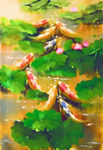 荷塘油画