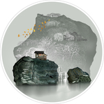 中式意境山水圆形装饰画