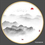 圆形水墨山水画