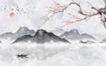 旭日东升梅花小船诗人电视背景墙
