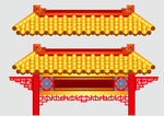 逼真矢量国潮风中式门头牌坊屋檐