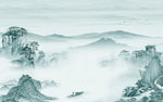蓝色中国风山水画 tif分层