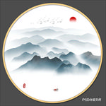 圆形水墨画