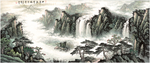 新中式山水画国画沙发背景墙