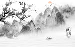 新中式高清灰色山水 tif分层