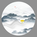 圆形抽象山水画