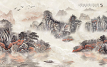 海纳百川中式山水电视背景墙