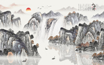 中式山水电视背景墙壁画