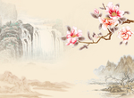 玉兰花山水画背景墙