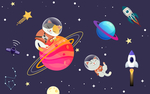 卡通猫咪宇宙太空儿童背景墙