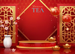 新年 中式场景 金色红边屏风