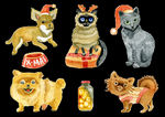 圣诞猫狗动物水彩手绘插画元素