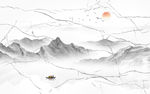 线条纹山水画