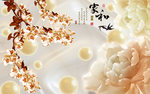 玉雕牡丹桃花玉石背景中式背景墙