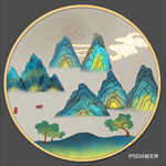 圆形国潮山水画