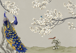 中式玉兰花孔雀背景墙