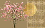 新中式花卉花格背景装饰画