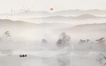 意境水墨山水背景墙