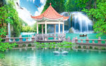 山水电视沙发流水生财背景墙装饰