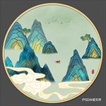 意境圆形山水画
