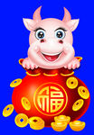 卡通牛牛年门画牛年门贴