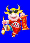 卡通牛牛年门画牛年门贴