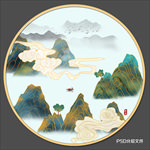 圆形水墨画