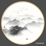 圆形山水画禅意山水意境山水