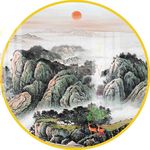 新中式意境圆形山水装饰画
