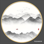 圆形山水画禅意山水意境山水