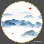 圆形水墨画