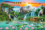 迎客松流水生财挂画装饰画