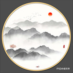 圆形山水画意境山水禅意山水