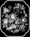 牡丹花鸟花开富贵门板灰度图