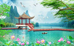 山清水秀流水生财风景画背景