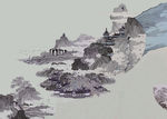 新中式古画楼阁山水图